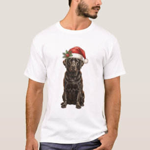 Black Lab Dog Christma Santa in Hat T-Shirt