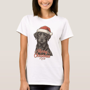 Black Lab Dog Christma Santa in Hat T-Shirt