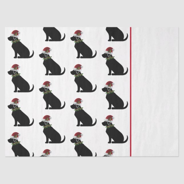 Black Lab Dog Christmas Santa Hat Holly Modern Tissue Paper (Front)