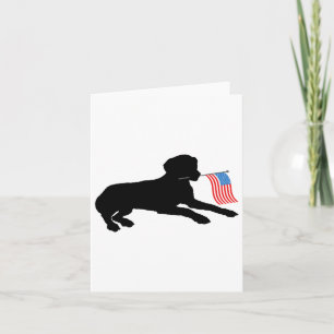 Black Lab Dog Holding July 4th Patriotic Usa Flag  Card