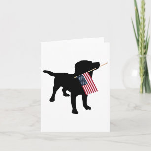 Black Lab Dog Holding July 4th Patriotic Usa Flag  Card