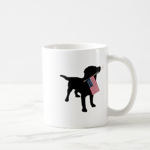 Black Lab Dog Holding July 4th Patriotic Usa Flag Coffee Mug