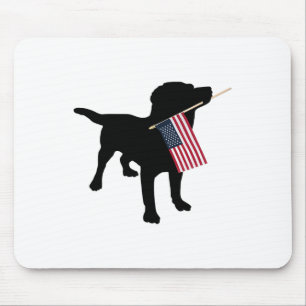 Black Lab Dog Holding July 4th Patriotic Usa Flag  Mouse Pad