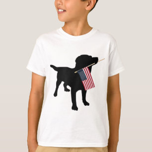 Black Lab Dog Holding July 4th Patriotic USA Flag T-Shirt