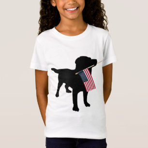 Black Lab Dog Holding July 4th Patriotic USA Flag T-Shirt