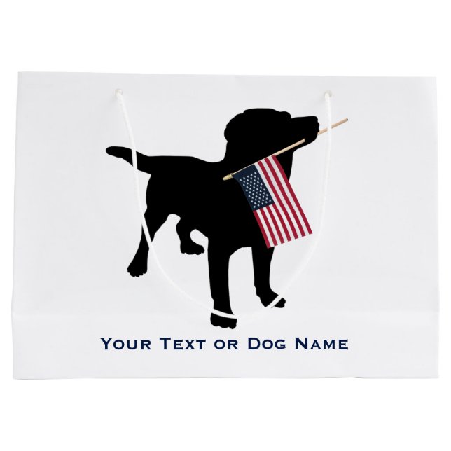 Black Lab Dog holding USA Flag, 4th of July Large Gift Bag (Back)