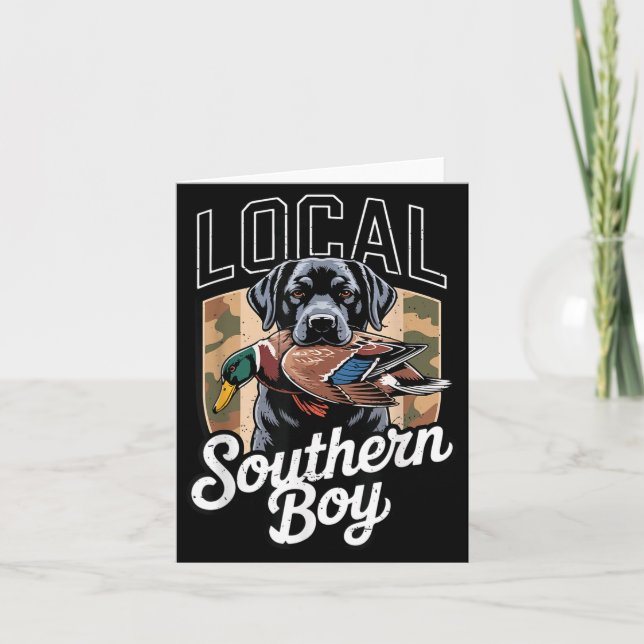 Black Lab Dog Local Southern Boy Camo Duck Hunting Card (Front)