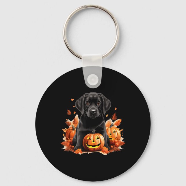 Black Lab Dog Mum Dad Halloween Fall Funny Key Ring (Front)