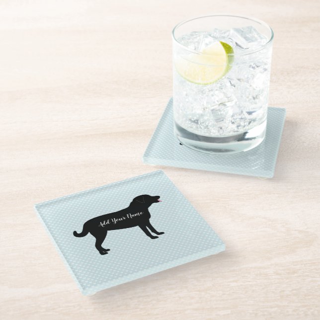 Black Lab Dog Personalised Name Glass Coaster (Angled)