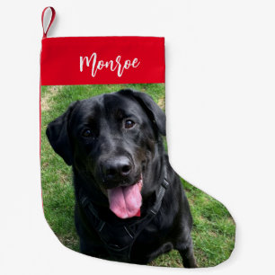 Black Lab Dog Personalized Pet Photo and Text Small Christmas Stocking