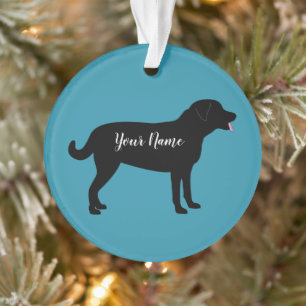 Black Lab Dog Silhouette Personalized Name Ornament
