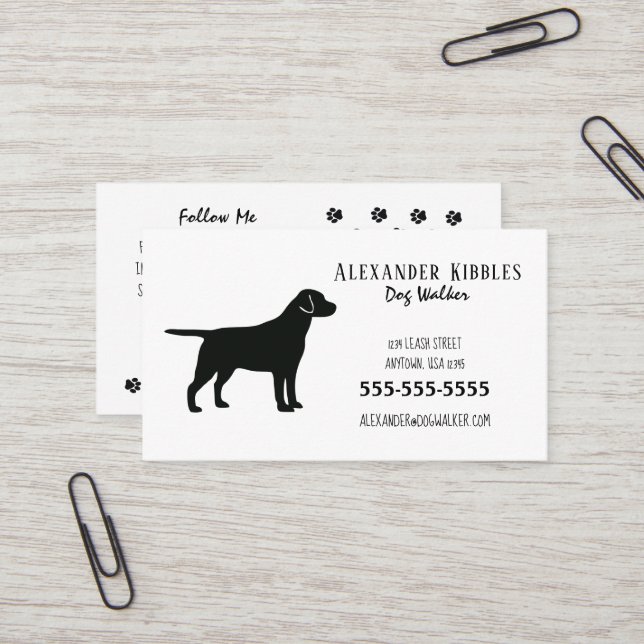 Black Lab Dog Walker Business Card (Front/Back In Situ)