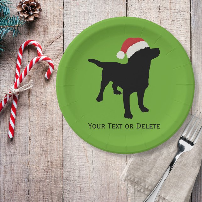 Black Lab Dog wearing Santa Claus Christmas Hat Paper Plate (Creator Uploaded)