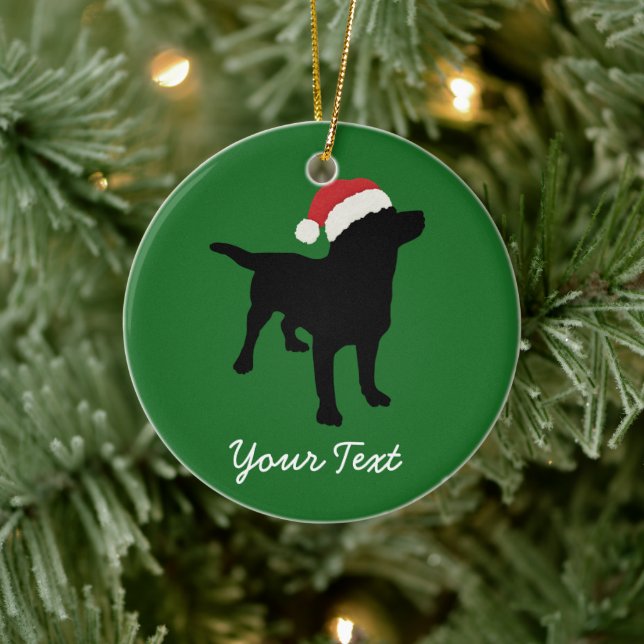 Black Lab Dog with Christmas Santa Hat Ceramic Tree Decoration (Tree)