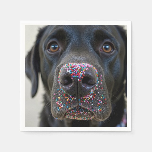 Black Lab Dog With Sprinkles On Its Nose Napkin (Front)