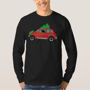Black Lab Driving Red Christmas Car With Tree On T T-Shirt