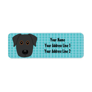 Black Lab Face with Blue Dots Background
