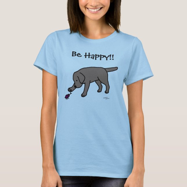 Black Lab Friendly Cartoon Black Labrador T-Shirt (Front)
