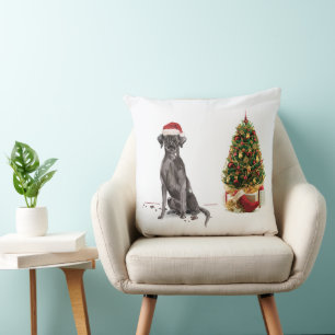 Black Lab Funny Christmas Dog and Tree Cushion