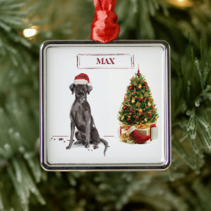 Black Lab Funny Christmas Dog and Tree Metal Tree Decoration