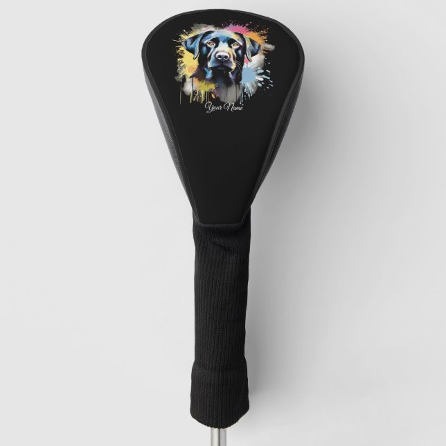 Black Lab Graffi Personalised Name Golf Head Cover (Front)