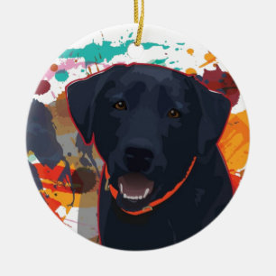 Black Lab Graphic Portrait with splattered paint Ceramic Tree Decoration