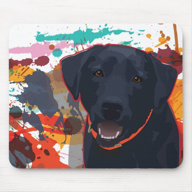 Black Lab Graphic Portrait with splattered paint Mouse Pad (Front)
