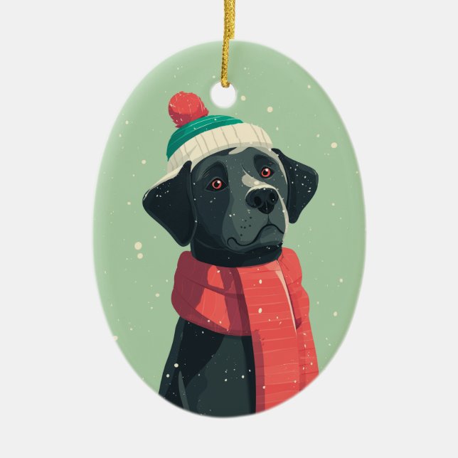 Black Lab Holiday Keepsake Ceramic Tree Decoration (Front)