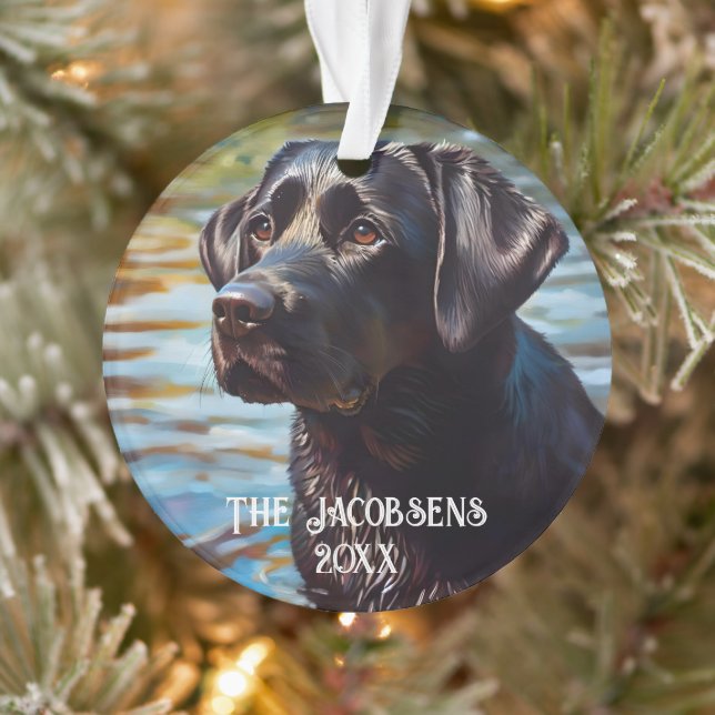 Black Lab In Water Ornament (Tree)