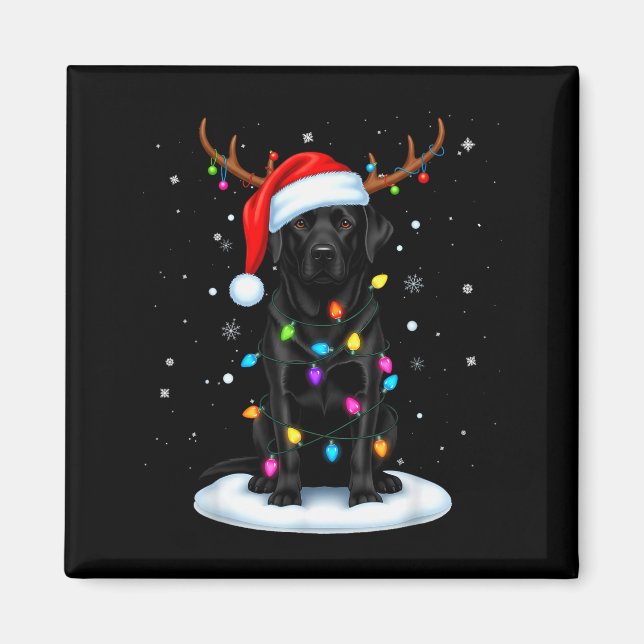Black Lab Labrador Christmas Dog Reindeer Lights P Magnet (Front)