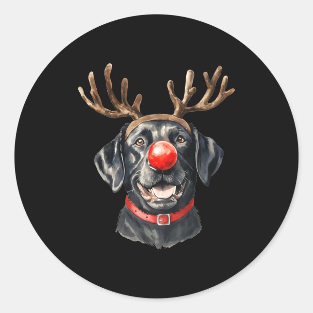 Black Lab Labrador Christmas Dog Reindeer Xmas Paj Classic Round Sticker (Front)