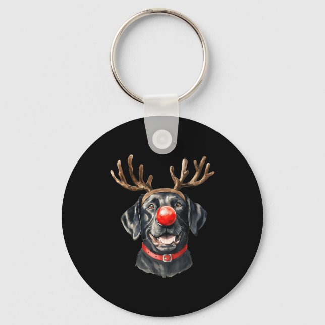 Black Lab Labrador Christmas Dog Reindeer Xmas Paj Key Ring (Front)