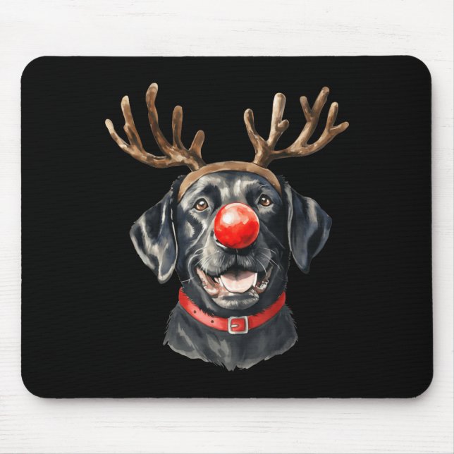 Black Lab Labrador Christmas Dog Reindeer Xmas Paj Mouse Pad (Front)