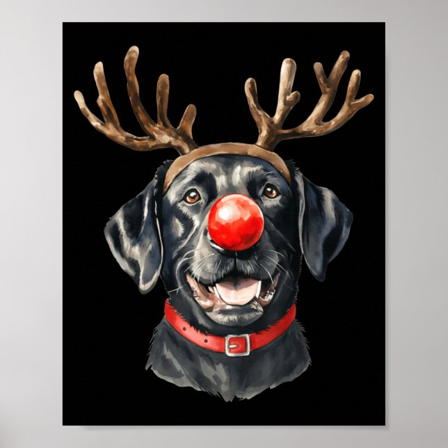 Black Lab Labrador Christmas Dog Reindeer Xmas Paj Poster (Front)