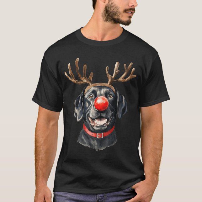 Black Lab Labrador Christmas Dog Reindeer Xmas Paj T-Shirt (Front)