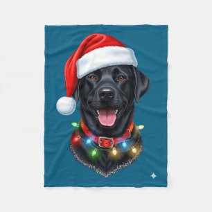 Black Lab Labrador Christmas Dog Santa Hat Light P Fleece Blanket