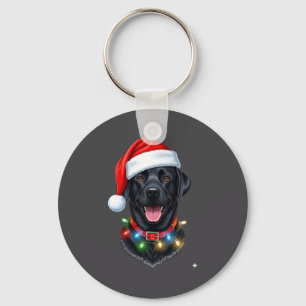 Black Lab Labrador Christmas Dog Santa Hat Light P Key Ring