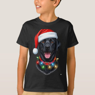 Black Lab Labrador Christmas Dog Santa Hat Light P T-Shirt