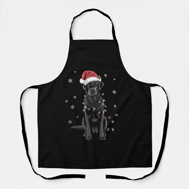 Black Lab Labrador Christmas Tree Light Pajama Dog Apron (Front)