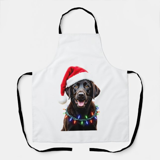 Black Lab Labrador Christmas Tree Light Pajama Dog Apron (Front)