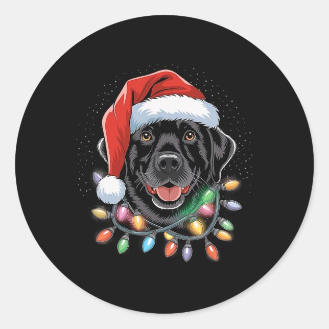 Black Lab Labrador Christmas Tree Light Pajama Dog Classic Round Sticker (Front)