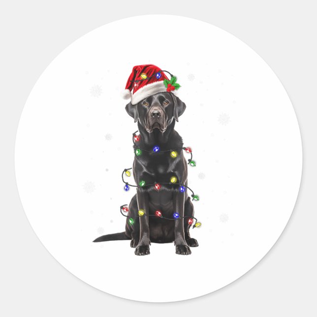 Black Lab Labrador Christmas Tree Light Pajama Dog Classic Round Sticker (Front)