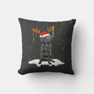 Black Lab Labrador Christmas Tree Light Pajama Dog Cushion