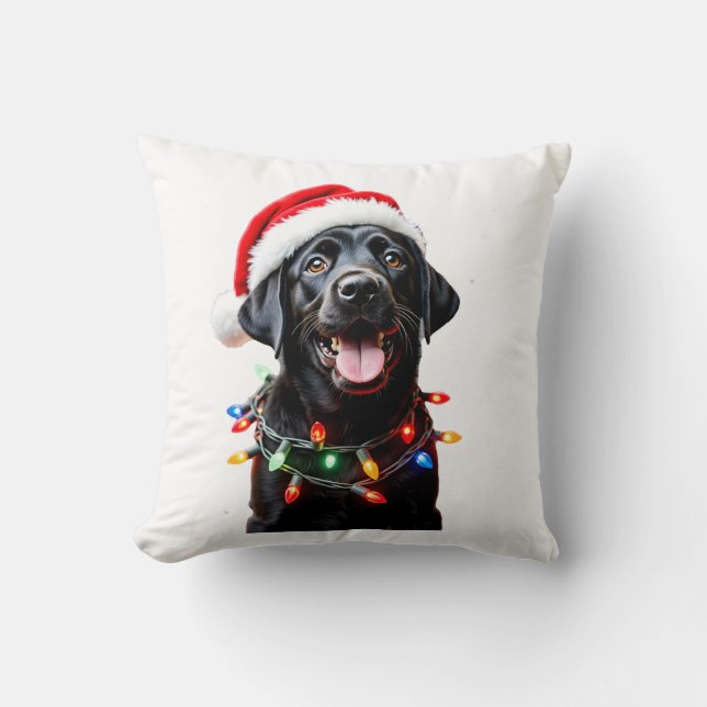 Black Lab Labrador Christmas Tree Light Pajama Dog Cushion (Front)