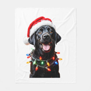 Black Lab Labrador Christmas Tree Light Pajama Dog Fleece Blanket