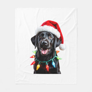 Black Lab Labrador Christmas Tree Light Pajama Dog Fleece Blanket