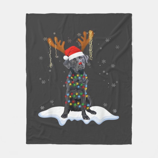 Black Lab Labrador Christmas Tree Light Pajama Dog Fleece Blanket (Front)