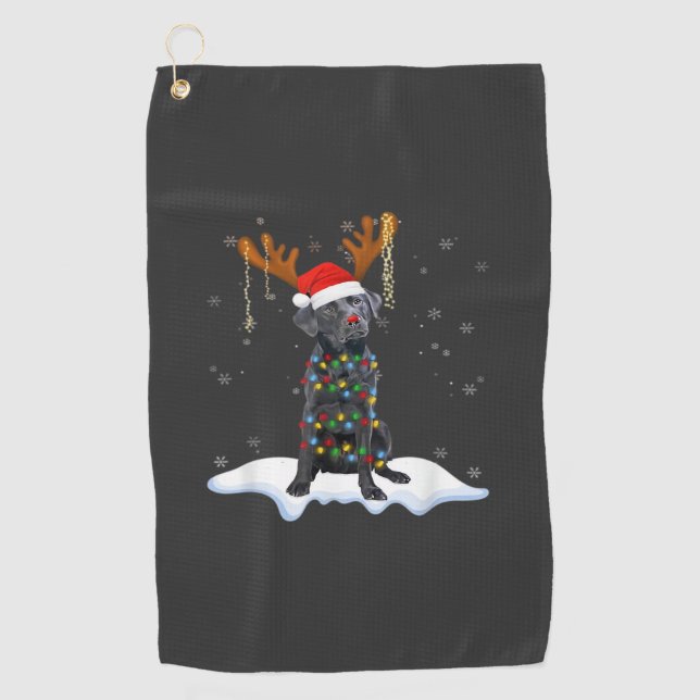 Black Lab Labrador Christmas Tree Light Pajama Dog Golf Towel (Front)