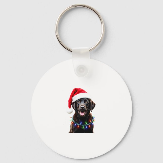 Black Lab Labrador Christmas Tree Light Pajama Dog Key Ring (Front)