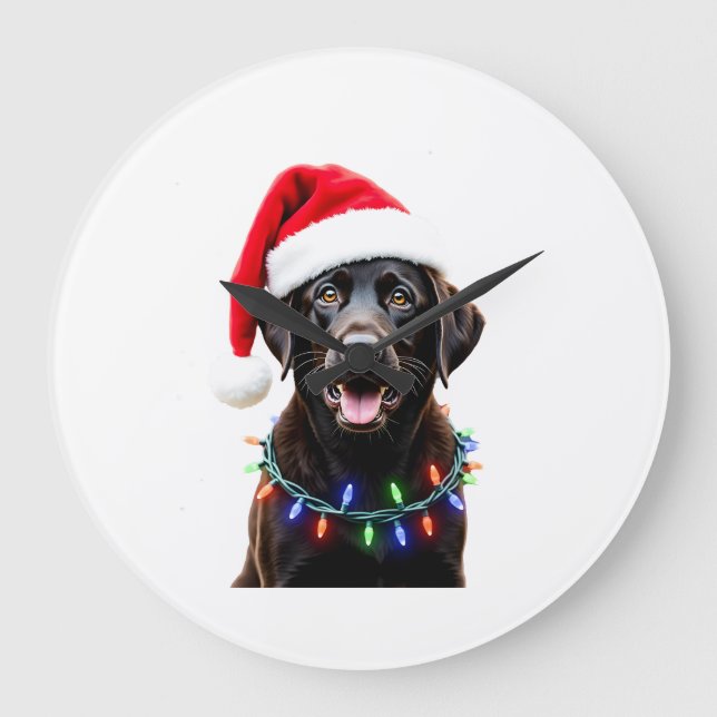Black Lab Labrador Christmas Tree Light Pajama Dog Large Clock (Front)
